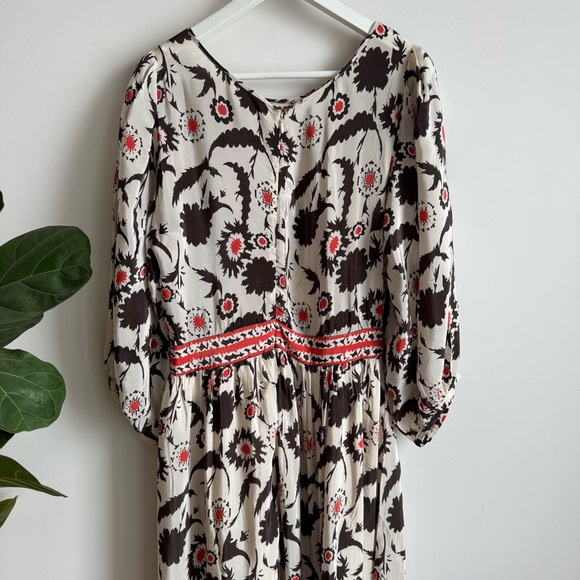 ba&sh Floral Print Midi Dress - Cream and Brown Size US 8 - Picture 6 of 13